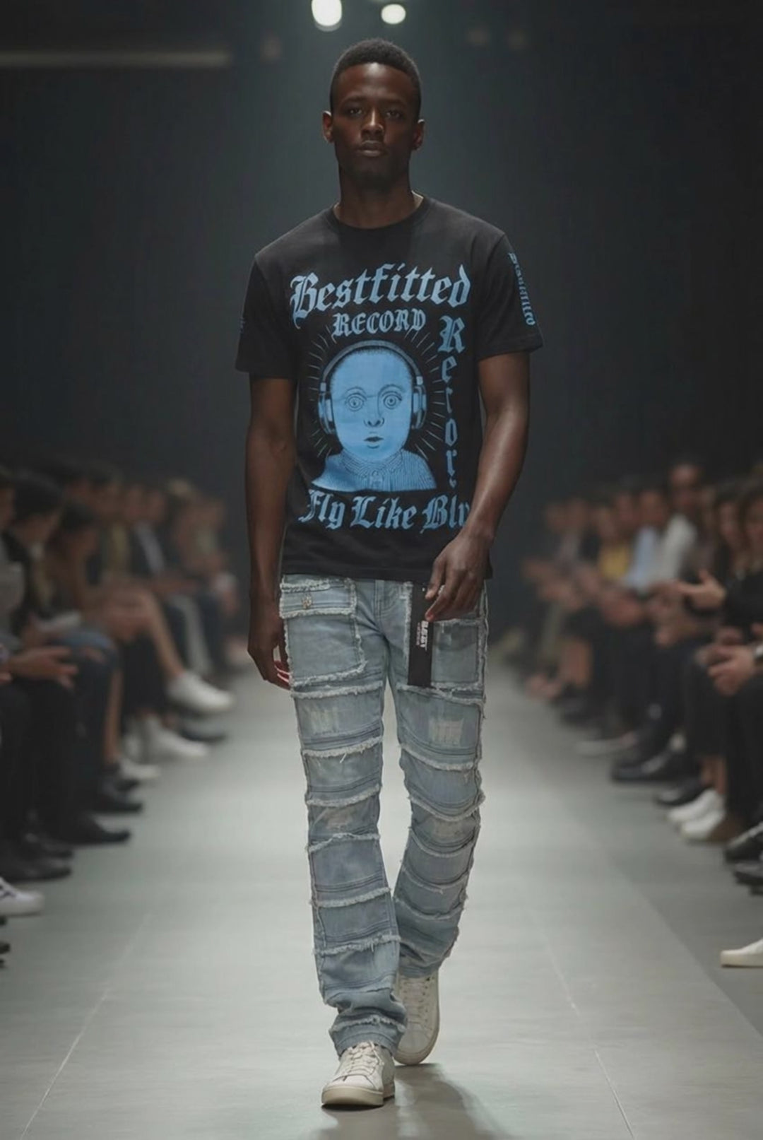 Bestfitted Black Graphic T-Shirt - "Fly Like Me" Vintage Headphone Design - Men's Urban Streetwear