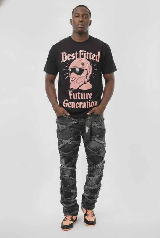 Best Fitted "Future Generation" Graphic Tee – Premium Black Streetwear with Helmet Motif