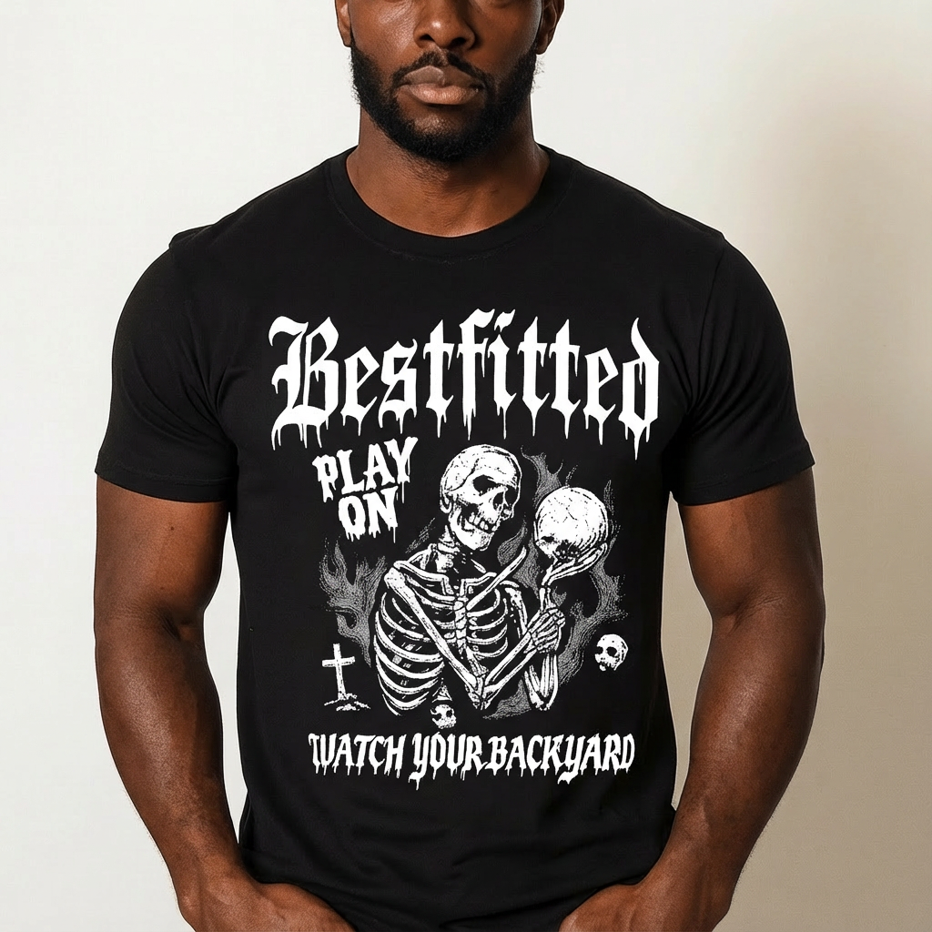 Bestfitted "Play On" Skeleton Graphic Tee | Premium Gothic Streetwear